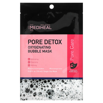 

Mediheal, Pore Detox, Oxygenating Bubble Beauty Mask, 1 Sheet, 0.60 fl oz (18 ml)