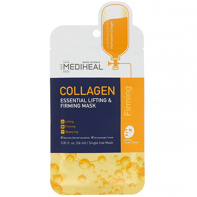 Mediheal Коллаген, незаменимая тканевая маска для лифтинга и укрепления кожи, 5 шт., 24 мл (0,81 жидк. унции)