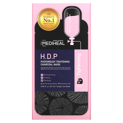 Mediheal H.D.P., угольная маска, для повышения упругости кожи, 5 шт., по 25 мл (0,84 жидк. унции)