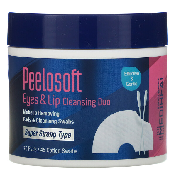 منتج تنظيف ثنائي للعيون والشفاه من Peelosoft، عدد 70 قطنة / 45 عود قطن