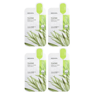 MEDIHEAL, Árbol del té, Mascarilla de belleza esencial, 4 hojas, 24 ml (0,81 oz. Líq.) Cada una