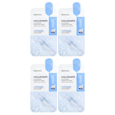 MEDIHEAL, Hyaluronate Watermide Essential Beauty Mask, 4 Sheets, 0.81 fl oz (24 ml) Each