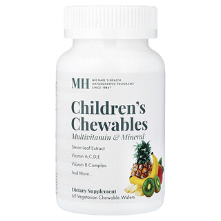 Michael's Health, Ubat Kunyah Kanak-kanak, Multivitamin & Mineral, Punch Buah Semula Jadi, 60 Wafer Kunyah Vegetarian