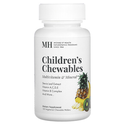Michael's Health, Comprimidos masticables para niños, Suplemento multivitamínico y mineral, Ponche de frutas natural, 120 obleas masticables vegetales
