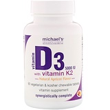 Отзывы о Michael’s Naturopathic, Витамин D3, с витамином K2, вкус натурального абрикоса, 5000 МЕ, 90 жевательных таблеток