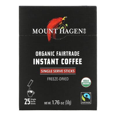 Купить Mount Hagen органический растворимый кофе, приобретенный с соблюдением принципов справедливой торговли, сублимированный, 25 порционных стиков, 50 г (1, 76 унции)
