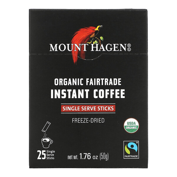 Mount Hagen, قهوة عضوية فورية مصنعة وفقاً للتجارة العادلة، 25 ظرف تقديم، 1.76 أوقية (50 غرام)