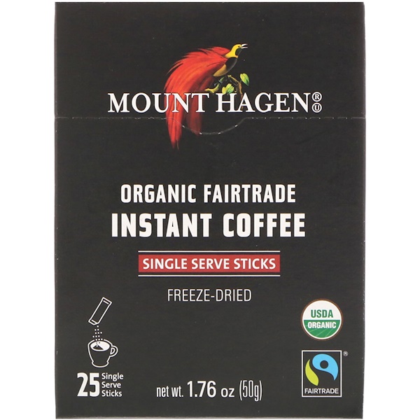 Mount Hagen‏, قهوة عضوية سريعة التحضير مصنعة وفقاً لمعايير التجارة العادلة، عبوة من 25 كيس منفرد، 1.76 أونصة (50 جم)