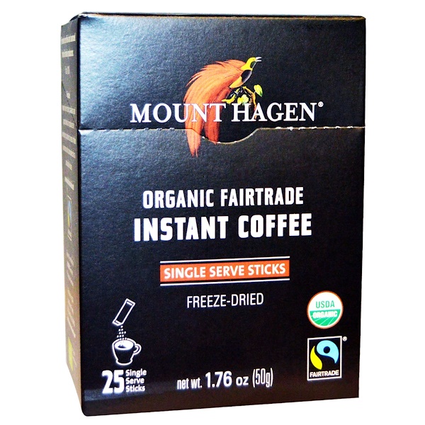 Mount Hagen Organic Fairtrade Instant Coffee 25 Packets 1 76 Oz 50 G Iherb