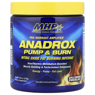 MHP, Anadrox Pump &amp; Burn, жаттығуға дейінгі стимулятор, алма мен даршын дәмі, 279 г