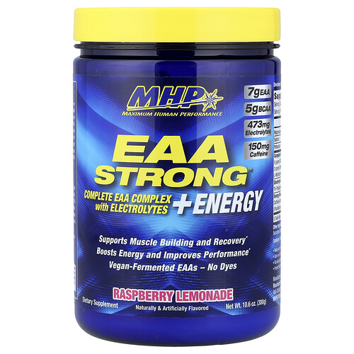 Mhp EAA Strong™ + Energy, Raspberry Lemonade, 10.6 oz (300 g)