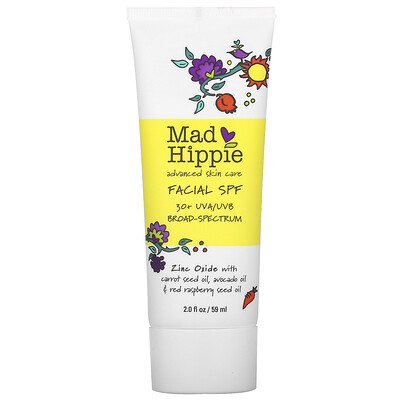 Mad Hippie Skin Care Products Солнцезащитное средство для лица с защитой от широкого спектра ультрафиолетовых лучей UVA/UVB, фактор защиты 30+, 59 г (2,0 унции)
