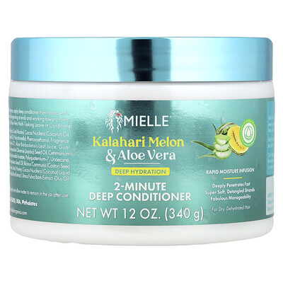 Mielle Deep Hydration 2Minute Deep Conditioner For Dry Dehydrated Hair Kalahari Melon Aloe Vera 12 oz 340 g Mielle Deep Hydration 2Minute Deep Conditioner For Dry Dehydrated Hair Kalahari Melon Aloe Vera 12 oz 340 g