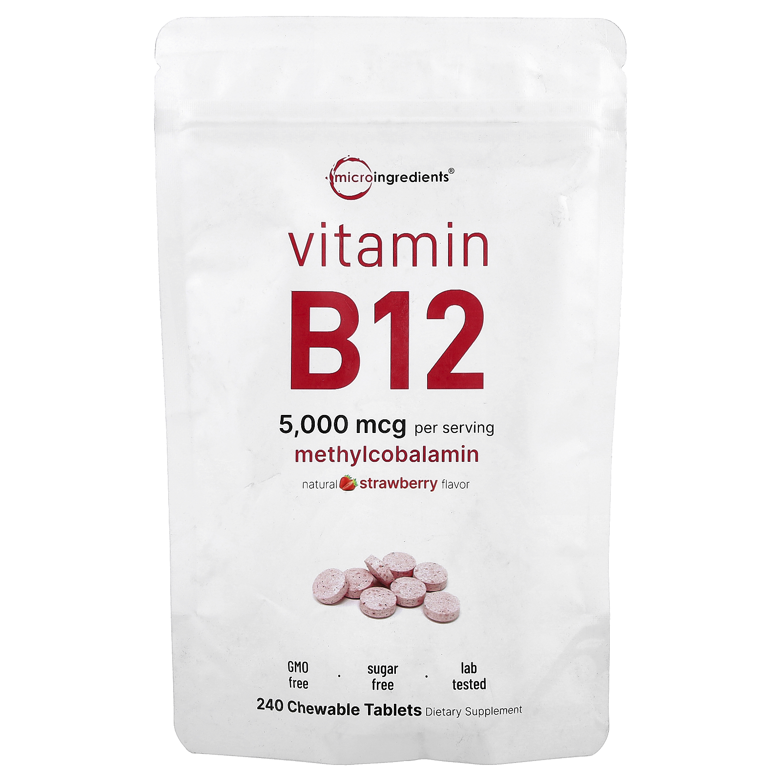 Micro Ingredients (마이크로 인그리디언츠), 비타민B12, 스트로베리, 츄어블 정 240정(1정당 2,500mcg)