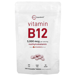 Micro Ingredients, Vitamina B12, Fresa, 240 comprimidos masticables (2500 mcg por comprimido)