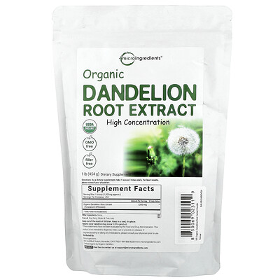 Micro Ingredients, Extracto de raíz de diente de león orgánico, Alta concentración, 454 g (1 lb)