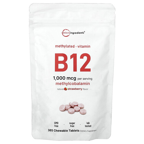 Micro Ingredients Vitamin B12, Natural Strawberry, 1,000 mcg, 365 Chewable Tablets