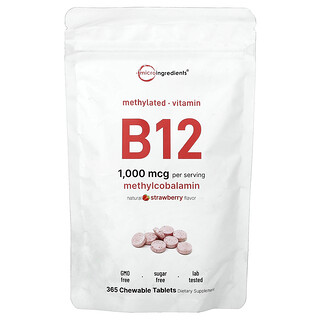 Micro Ingredients, Vitamin B12, Natural Strawberry, 1,000 mcg, 365 Chewable Tablets