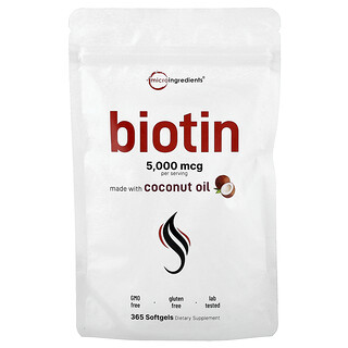 Micro Ingredients, Biotină, 5.000 mcg, 365 capsule moi
