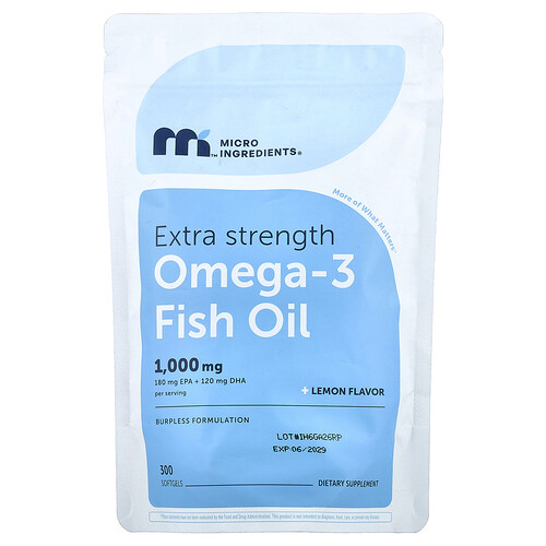 Micro Ingredients Omega-3 Fish Oil, Lemon, 300 Softgels (500 mg per Softgel)