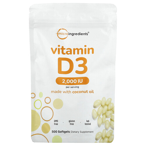 Micro Ingredients Vitamin D3, 2.000 IU, 500 Weichkapseln