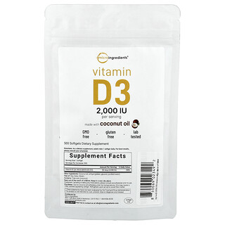 Micro Ingredients, Vitamina D3, 2000 UI, 500 cápsulas blandas
