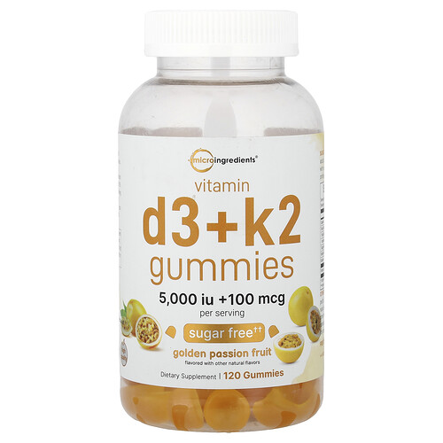 Micro Ingredients Vitamin D3 + K2 Gummies, Golden Passionfruit, 120 Gummies