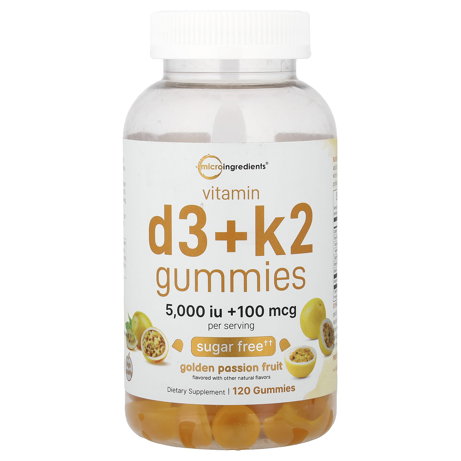 Micro Ingredients (마이크로 인그리디언츠), 비타민D3 + K2 구미젤리, 골든 패션프루트, 구미젤리 120개