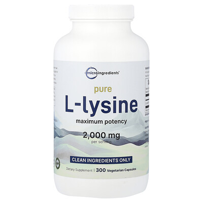 Micro Ingredients, L-lisina pura, Máxima potencia, 300 cápsulas vegetales (500 mg por cápsula)