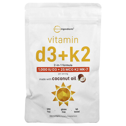 Micro Ingredients Vitamin D3 + K2, 300 Softgels