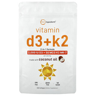 Micro Ingredients, Vitamin D3 + K2, 300 Softgels