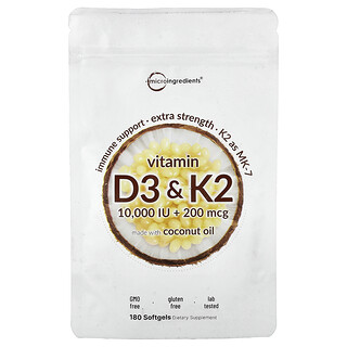 Micro Ingredients, Vitamin D3 & K2, 180 Softgels