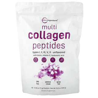 Micro Ingredients, Péptidos de colágeno múltiple, Sin sabor, 40 sobres, 11 g (0,39 oz) cada uno