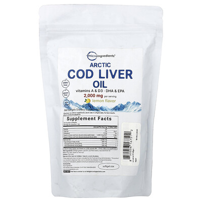 Micro Ingredients, Aceite de hígado de bacalao ártico, Limón, 360 cápsulas blandas (666 mg por cápsula blanda)