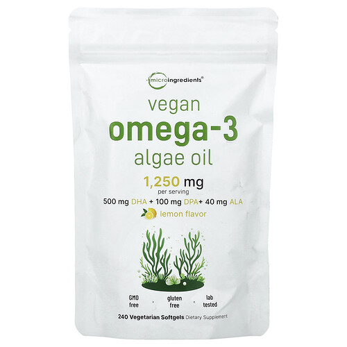 Micro Ingredients Vegan Omega-3 Algae Oil, Lemon, 240 Vegetarian Softgels