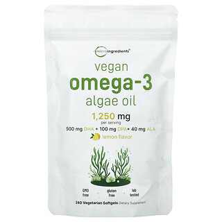 Micro Ingredients, Aceite de algas veganas con omega-3, Limón, 240 cápsulas blandas vegetales