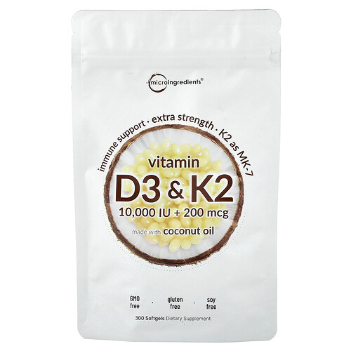 Micro Ingredients, Vitamin D3 & K2, Vitamin D3 und K2, 300 Weichkapseln