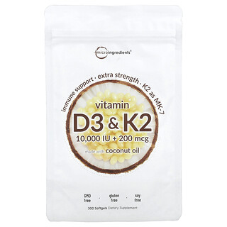 Micro Ingredients, вітаміни D3 і K2, 300 капсул