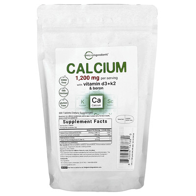 Micro Ingredients , Calcium With Vitamin D3 + K2 & Boron, 300 Tablets Size 25