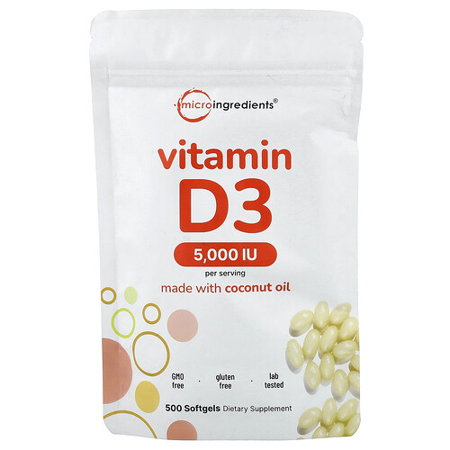 Micro Ingredients Vitamin D3 , 5,000 IU, 500 Softgels