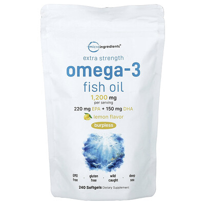 Micro Ingredients, Aceite de pescado con omega-3, Limón, 240 cápsulas blandas (600 mg por cápsula blanda)