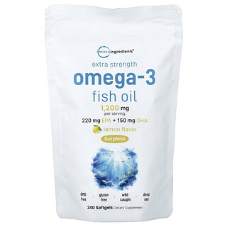 Micro Ingredients, Aceite de pescado con omega-3, Limón, 240 cápsulas blandas (600 mg por cápsula blanda)