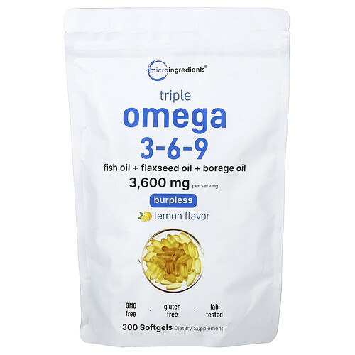Micro Ingredients Triple Omega 3-6-9, Lemon, 300 Softgels