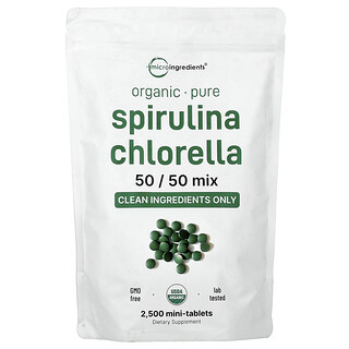 Micro Ingredients, Espirulina y clorela orgánica, 2500 minicomprimidos