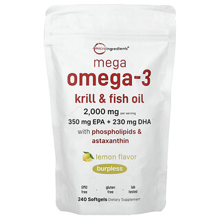 Micro Ingredients, Mega Omega-3 Krill & Fish Oil With Phospholipids & Astaxanthin, Lemon, 240 Capsules