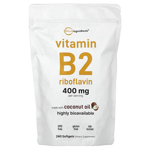 Micro Ingredients Vitamin B2 Riboflavin, 240 Softgels (200 mg per Softgel)