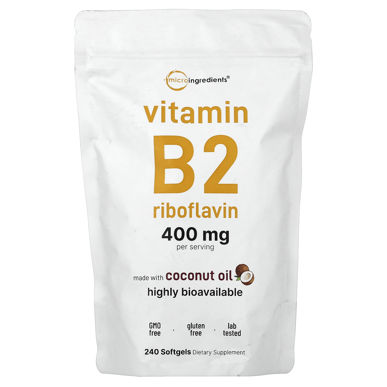 Micro Ingredients (마이크로 인그리디언츠), 비타민B2 리보플라빈, 소프트젤 240정(소프트젤 1정당 200mg)