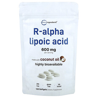 Micro Ingredients, R-Alfa Asam Lipoat, 120 Kapsul Gel Lunak (200 mg per Kapsul Gel Lunak)