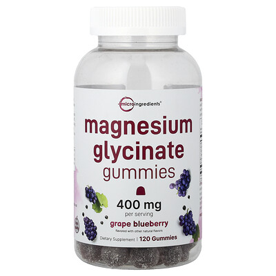 Micro Ingredients, Gomitas de glicinato de magnesio, Uva y arándano azul, 120 gomitas (200 mg por gomita)