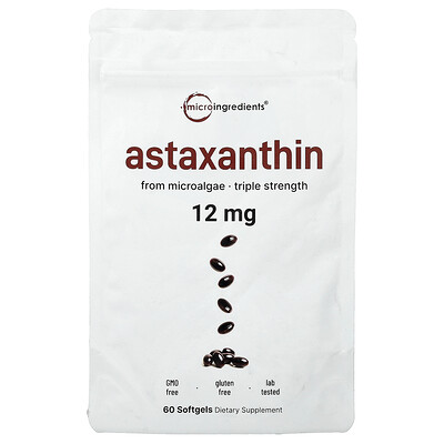 Product Image for Micro Ingredients, Astaxanthin, 12 mg, 60 Softgels